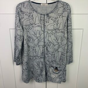 Jess & Jane MEDIUM Cats On Parade French Terry Tunic Sketch Kitty Print Novelty